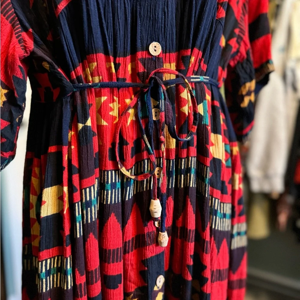 Vintage Jasmine by KVM 90’s Boho Grunge Southwestern Button Up Maxi Dress XL - Picture 4 of 9